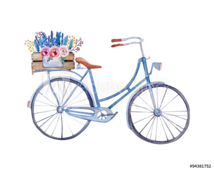 Bild på Watercolor vintage  bicycle with box of flowers 
